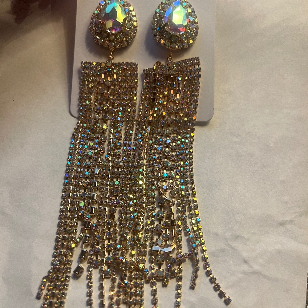 Long rhinestone statement earrings